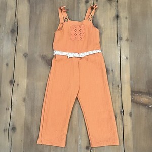 Vintage Girls Little Lass Orange Jumpsuit Fall Outfit Size 5