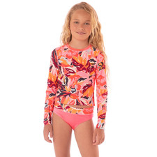 Maaji Odyssey Rashguard Set Girl's 8 Coral Leafy Long Sleeve Swimwear RED227