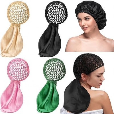 Tivi Tovo 4 Pcs 2 in 1 Wrap Cap Bonnet One Size, Black Skin Tone Pink Green