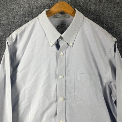 LL Bean Shirt Mens 16.5-36 Blue OCBD Wrinkle Free Slim Fit Oxford Button Down