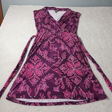 Tommy Bahama Indigo Flora Tambour Medium Pink Fuchsia Cap-Sleeve Faux-Wrap Dress