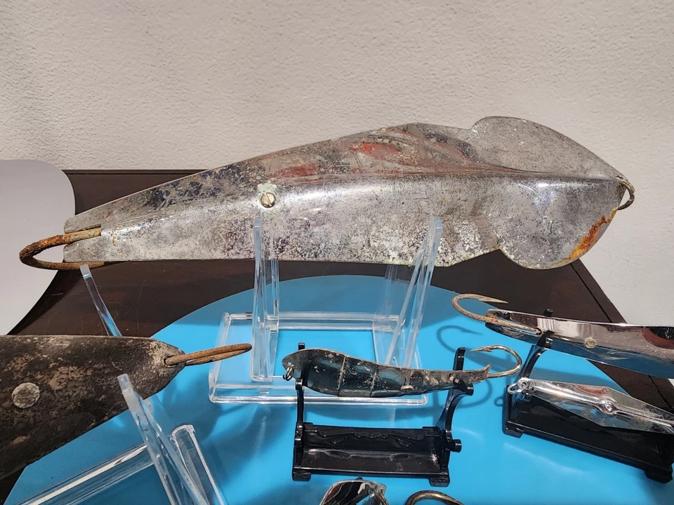 Lote de 11 señuelos de arrastre de placa de plata vintage salmón trucha lucio Williams Sutton Foto 2 de 4