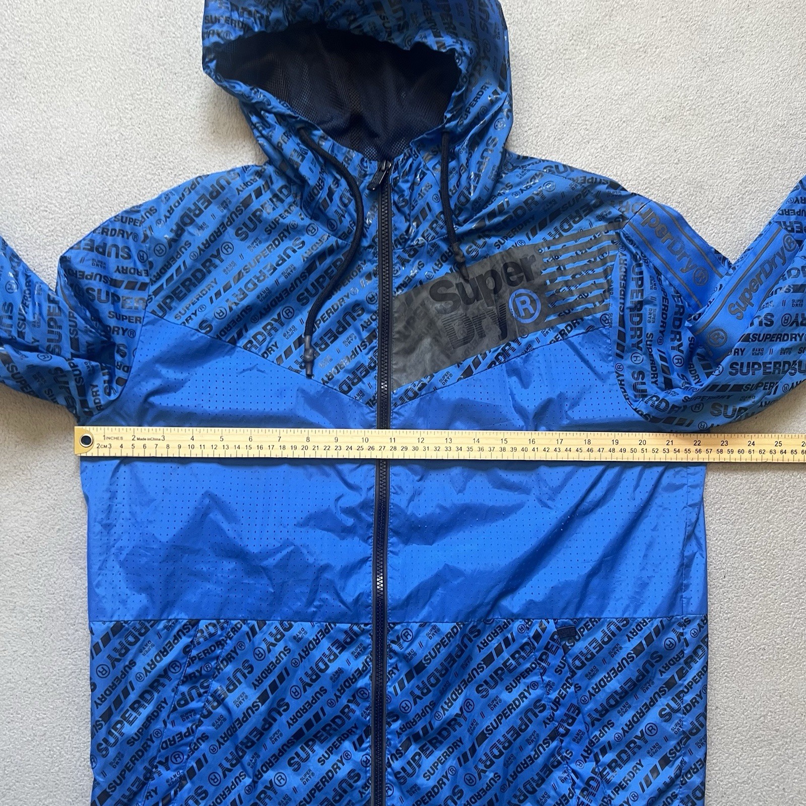 Superdry Jacket Mens Large Blue Full Zip Mesh Logo Outdoor AOP Coat Windbreaker image 9