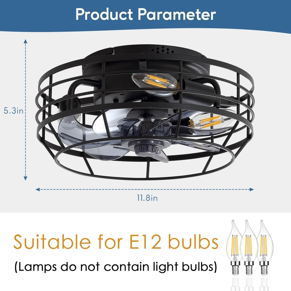 Farmhouse Caged Ceiling Fan with Light, Bladeless Flush Mount Fan Lights Ceil... - Image 3 of 4