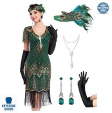 1920s Flapper Dress Women Great Gatsby Costume Sequin Fringe V-Neck Sheer