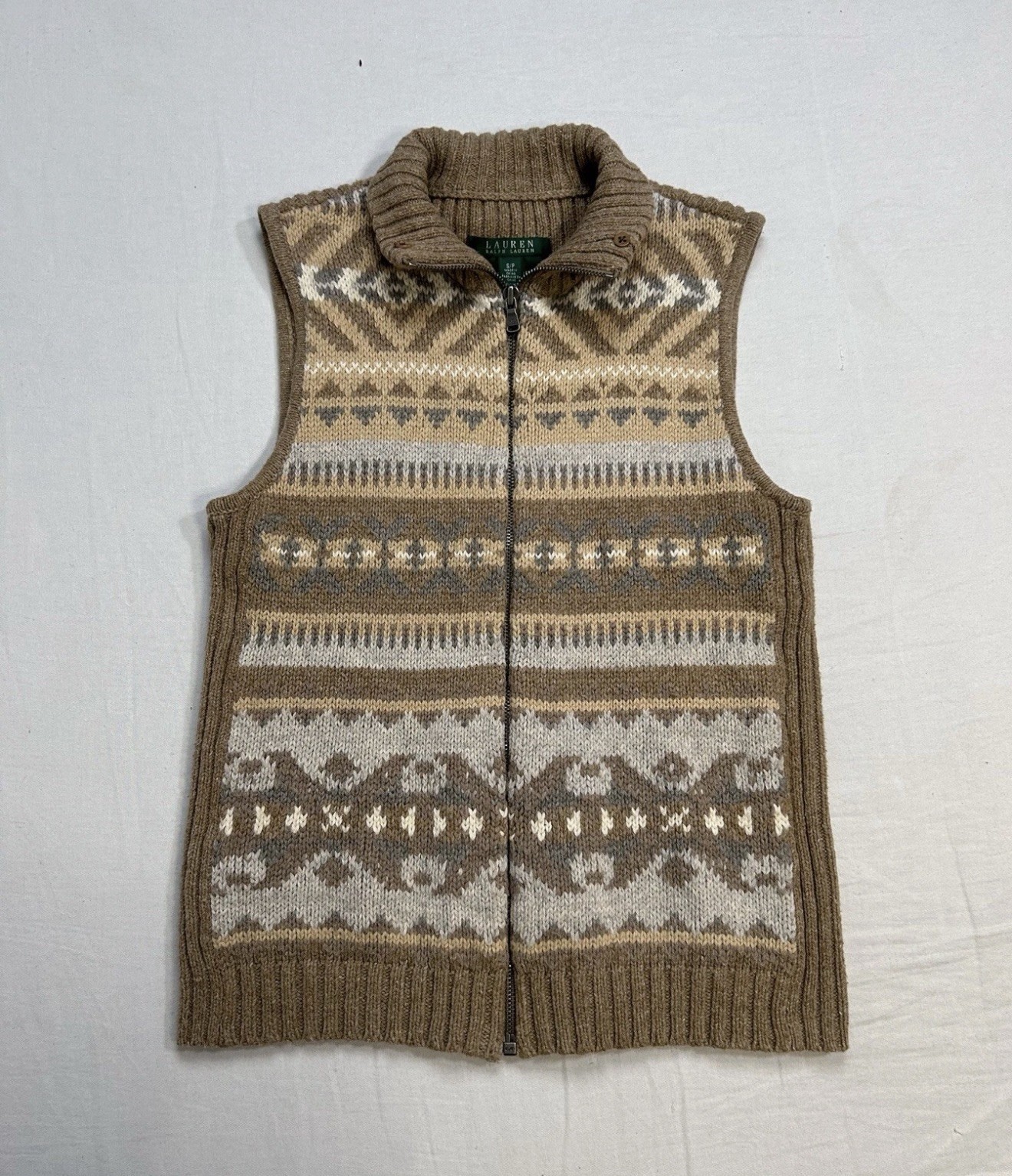 VTG Ralph Lauren Y2K Fair Isle Knit Sweater Vest S Cowichan Christmas Angora