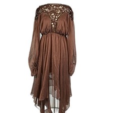 NWT ASOS Victorian style collared, long chiffon sleeve handkerchief midi dress L