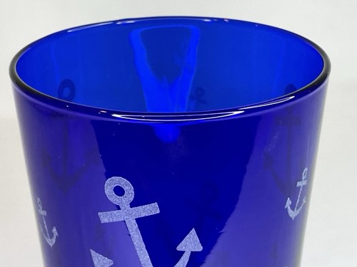 Etched Anchors Cobalt Blue Glassware 6” Tumbler/Pint Barware - Picture 6 of 12