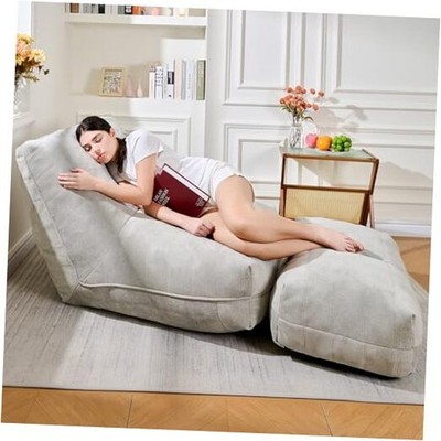 Bean Bag Chair with Ottoman, Comfy Bean Bag Sofa with Memory Foam, Lazy Grey