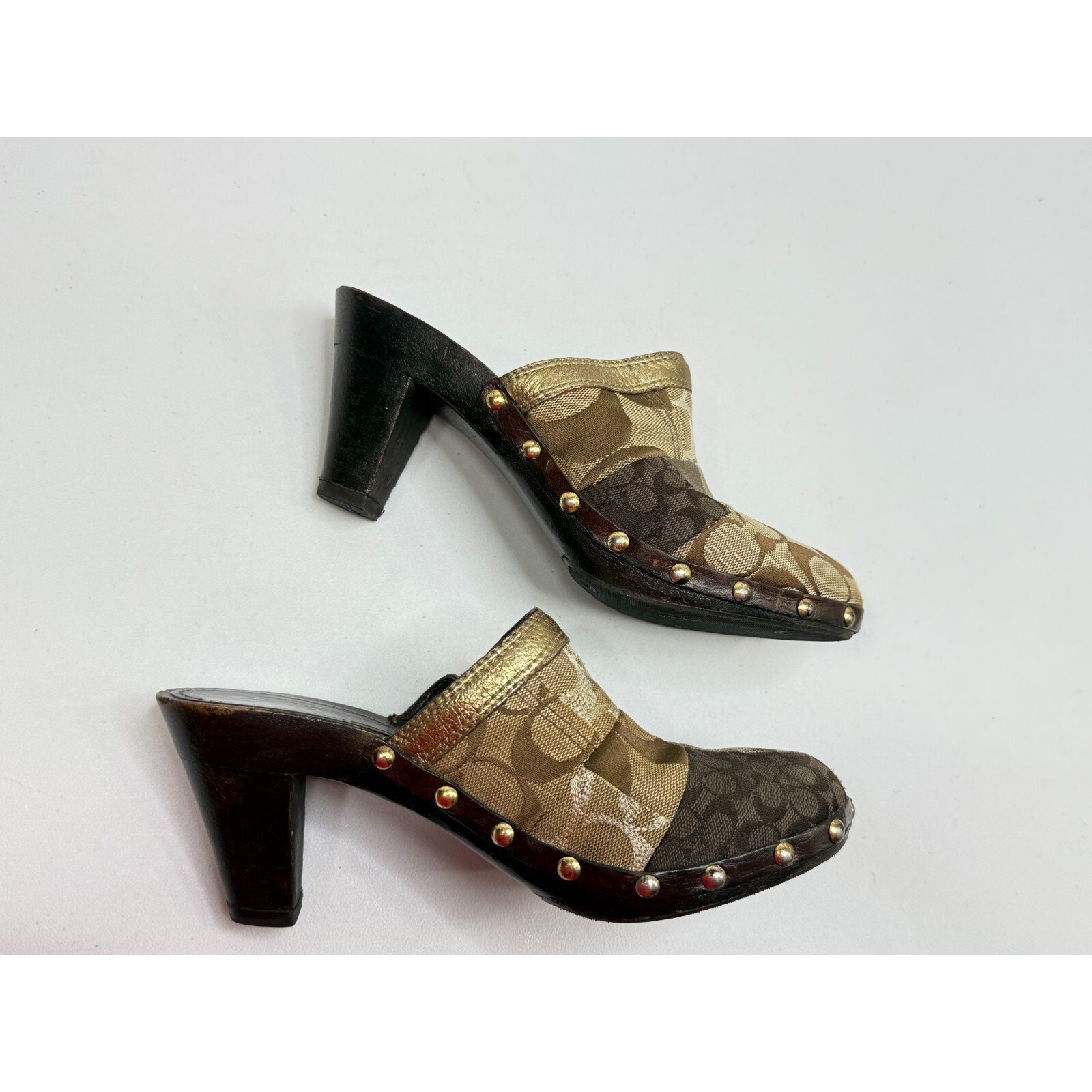 COACH Signature CATERINA Patchwork Studs Womens Wooden Heels Mule Clogs 7.5 thumbnail 8