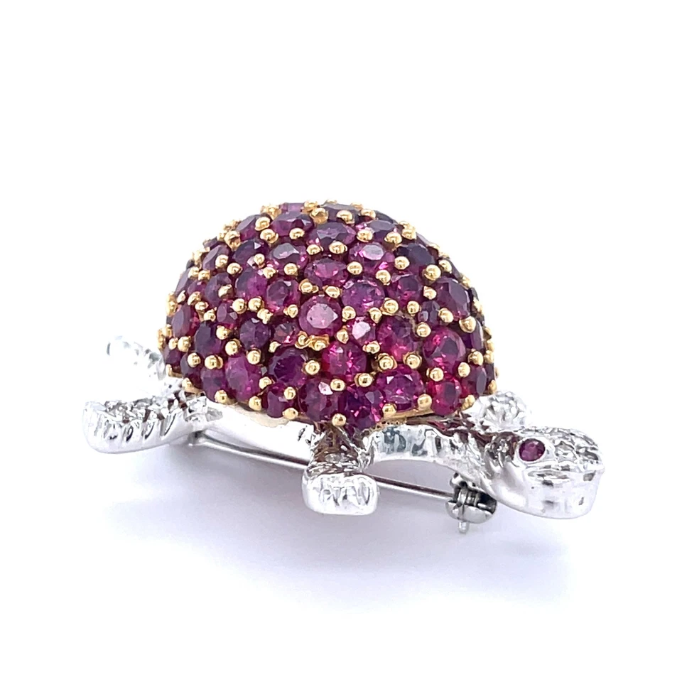 Tiffany & Co. Vintage 18k Two-Tone Gold Ruby and Diamond Turtle Brooch Unique - Image 2 of 4