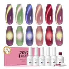 Cat Eye Gel Nail Polish Set, 6 Colors Glitter Red Green Purple Nude Sparkle Gel