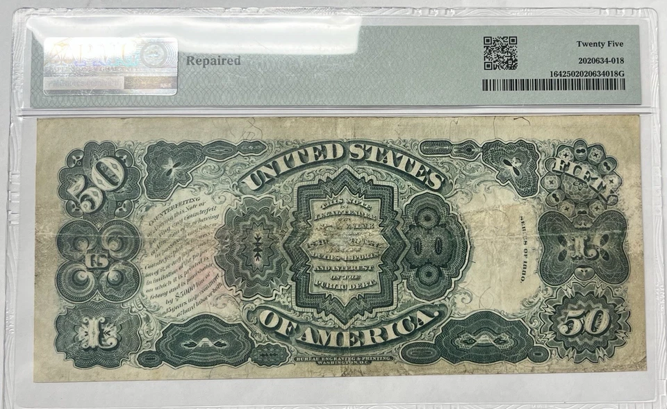 1880 Legal Tender $50 Note Fr 164 PMG VF 25 Lyons | Roberts ~ Repaired - Image 2 of 2