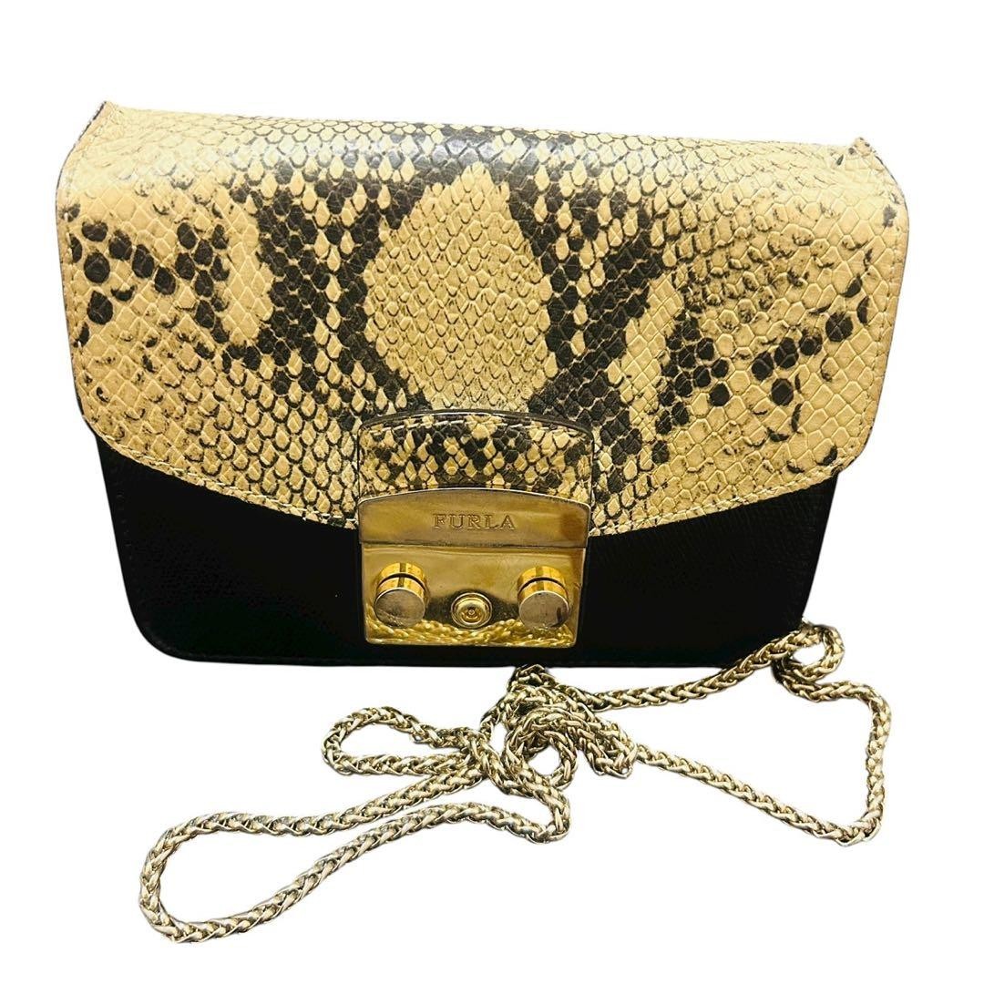 Rare FURLA Metropolis Python Pattern Flap Shoulde… - image 3