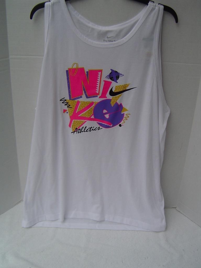 New Mens Nike White Training Tank Top With Multi Color Logo  Size Xxl