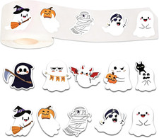 500Pcs Halloween Ghost Stickers Rolls 1In Waterproof Decals Self-Adhesive Sticke