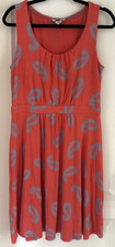 Women's Boden Dress Ella Coral Paisley Jersey Ruched Round Neck Sleeveless Sz 12