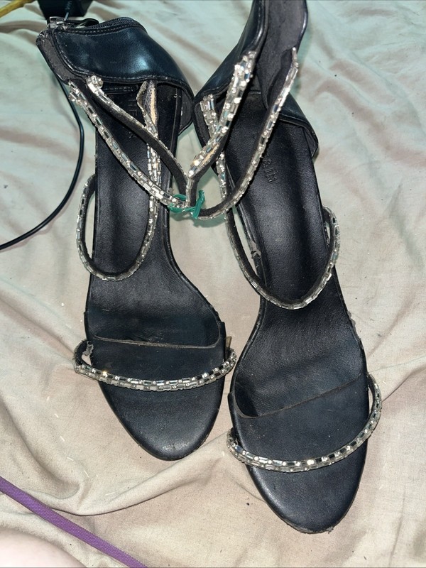 She&In Size 40 Black Rhine Stone Open Toe Stilllettos Heels