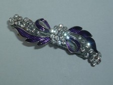 VINTAGE PURPLE ENAMEL  RHINESTONE METAL HAIR BARRETTE