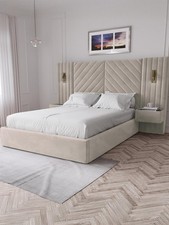 Torrance King Bed Built In Side Tables Lights Cream Frame Only Bedroom UK