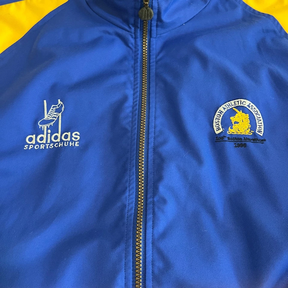 VTG Adidas Boston Marathon 1996 Windbreaker Jacket Mens Small Blue Yellow 90s - Image 2 of 4