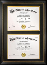 Double Diploma Frame 14X20 with Mat for Two 8.5X11 Certificates/Degrees, Shatter