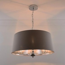 Chrome 3 Light Chandelier with Cotton Shade in 4 Colours Grey, Navy, Cream Black
