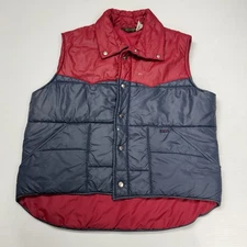 Vtg 70s Wrangler Mens Puffer Vest XL Red Blue Two Tone Button Up Western USA