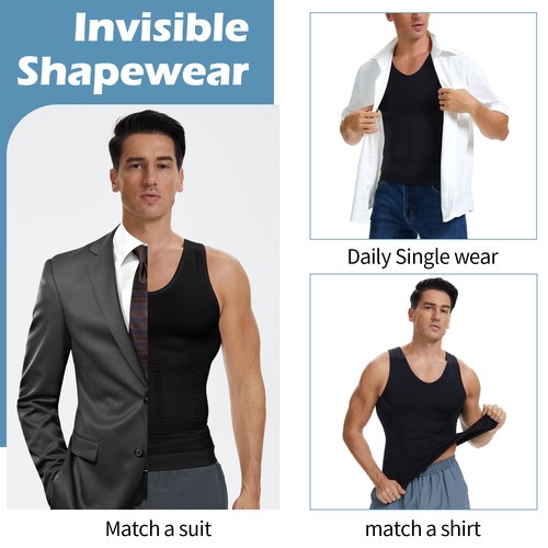 Hombres Chaleco de Compresión Adelgazante Modelador de Cuerpo Prendas Moldeadoras Ginecomastia Gimnasio Camiseta sin Mangas EE. UU. - Imagen 7 de 38