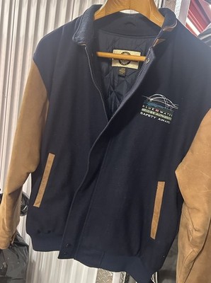 North End Men's XL/TG Navy/Tan Bomber Jacket Full Zip Lined Pockets Embroidered