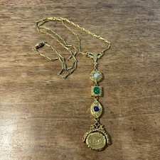 Egyptian Revival Unsigned GOLDETTE Necklace 4” Drop Pendant Colorful