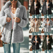 Womens Winter Faux Fur Coat Teddy Bear Fleece Fluffy Jacket Cardigans Outwear US