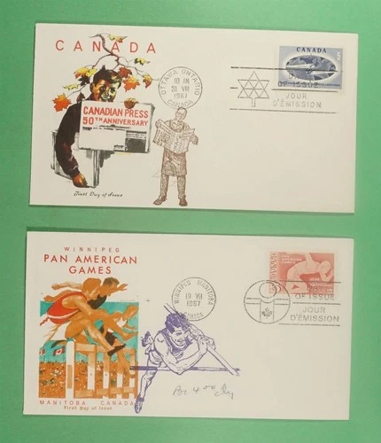 DR WHO 1967 CANADA 2 FDC SPORTS/NEWSPAPER OVERSEAS MAILER CACHET COMBO R14752