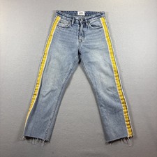 Zara Authentic Denim TRF Straight Cropped Jeans Women 2 Medium Wash Side Stripe