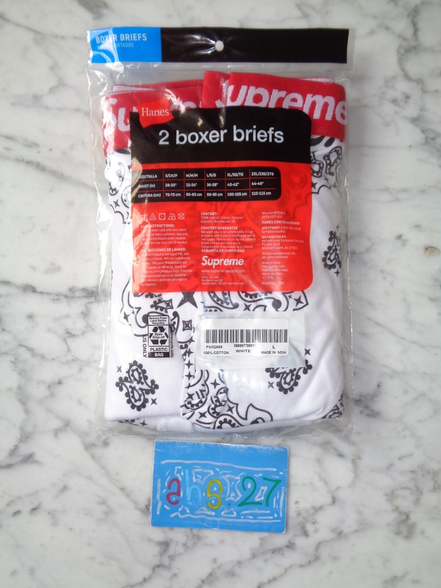 Supreme NYC Hanes pack 2 Boxer White Bandana Large New FW22A59 | eBay
