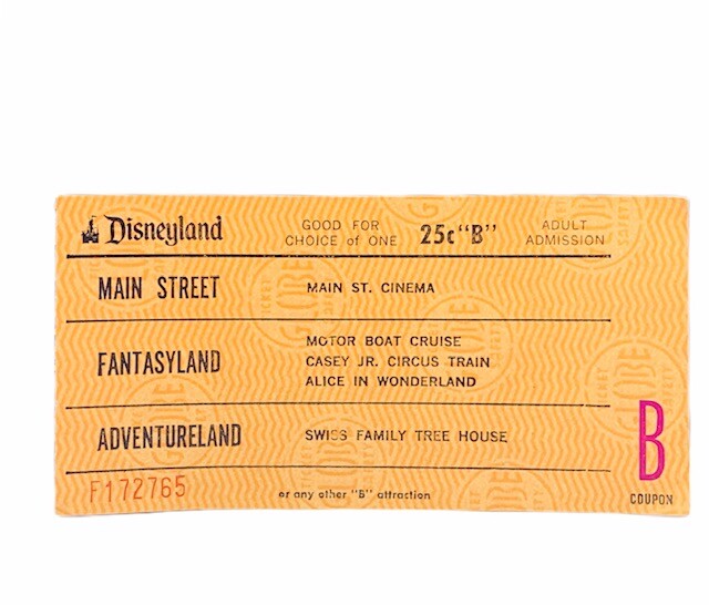 Disneyland adventureland admission ticket 1956 vtg walt disney