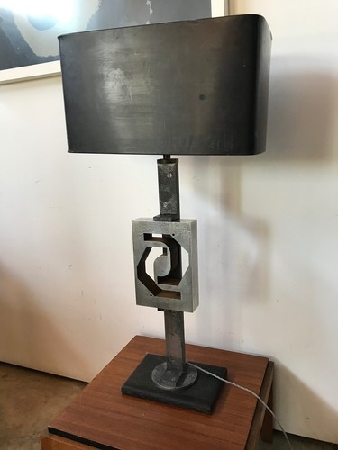 Lámpara de mesa alta brutalista de metal vintage - 1980s - Imagen 6 de 11