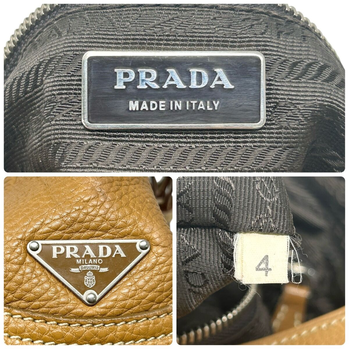 PRADA Vintage Logo Shoulder Bag Handbag Brown Silver Zip PRADA Vintage Logo Shoulder Bag Handbag Brown Silver Zip