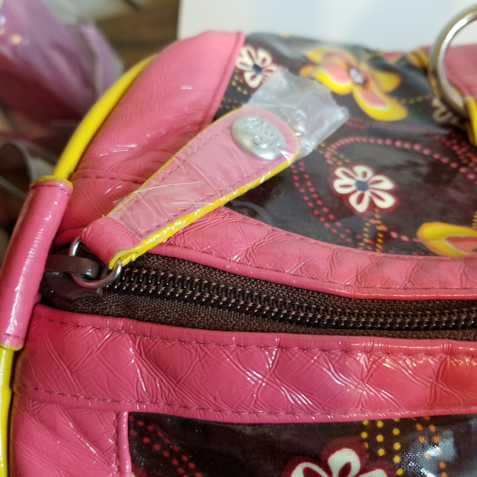 Vera Bradley Buttercup Vinyl Honor Roll Frill Duffel Bag w/Flower