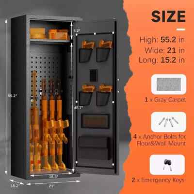 Greenvelly 10-14 Gun Safe Cabinet – Heavy-Duty Steel, Adjustable Shelves & Racks, LED Light, Anti-Theft Bolts For Home Or Garage