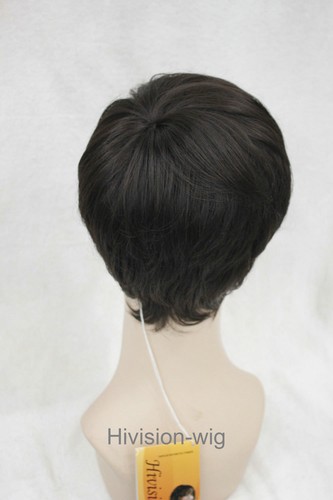 Handsome Men Wig Hair Full Wig Short Straight Wigs Black Brown Wig+Free Wig Cap - Picture 4 of 16
