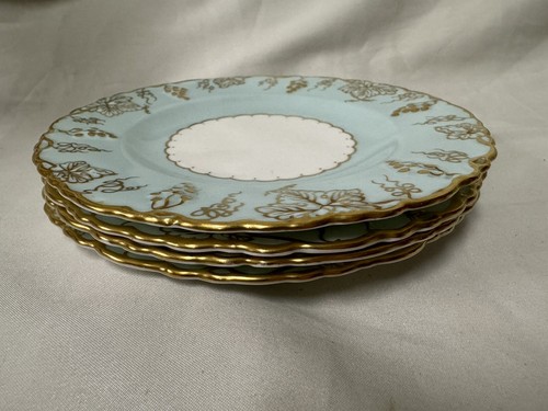 (4) Royal Crown Derby Aqua 'Vine' 6.25 Inch BREAD PLATES w/Crazing! - Picture 4 of 7