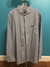 CHAPS RL Men Blue Stripe Button Down Dress Shirt Perfect Casual LN XL Easy Care