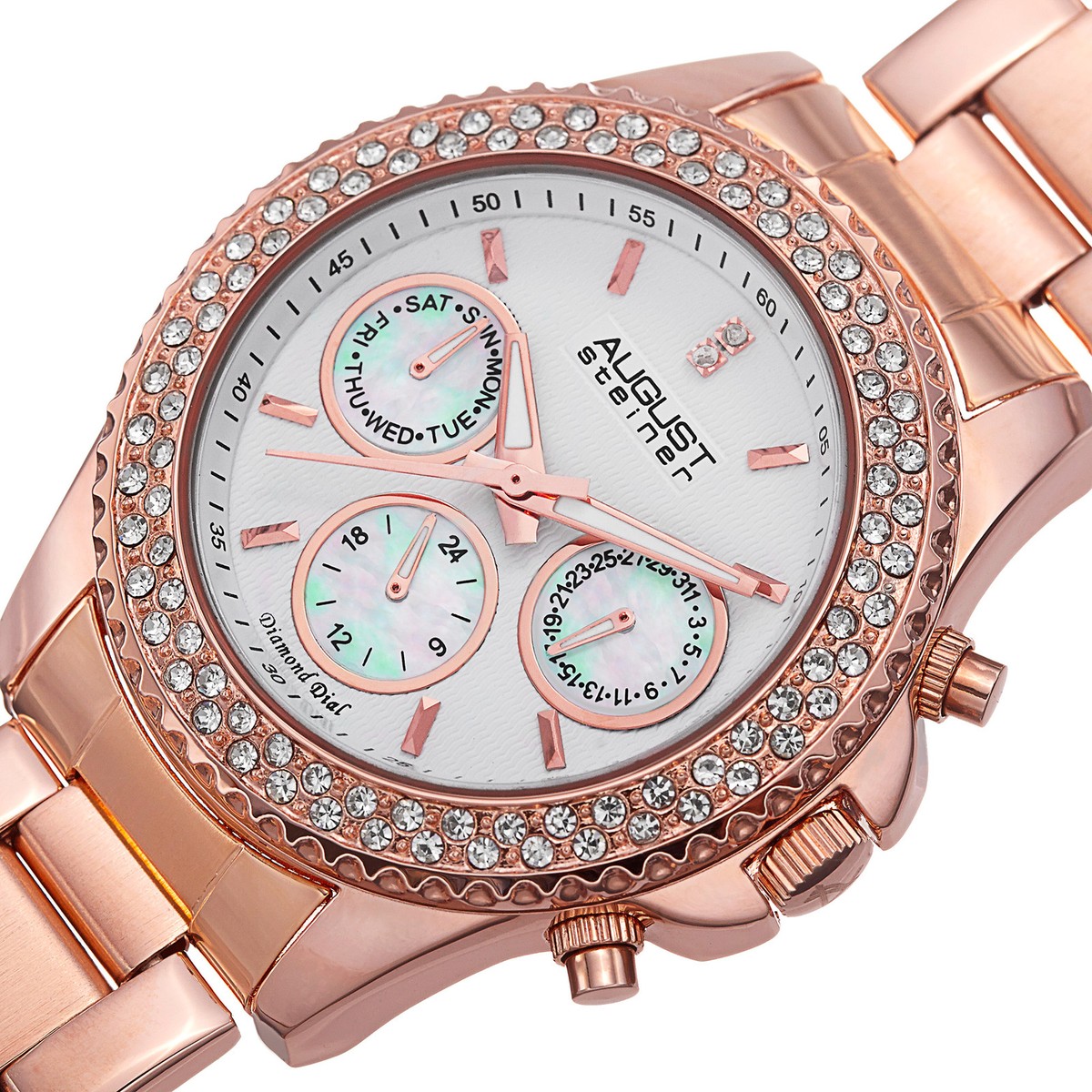 Women's August Steiner AS8100RG Swiss Quartz Rose-tone Diamond SS