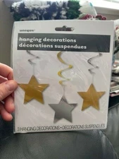 Unique 3 CT Gold & Silver Stars Hanging Decorations New!!!