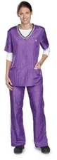 Top Performance Violet/Grey Contrast Trim&Paw V-Neck GROOMING TOP Smock Shirt