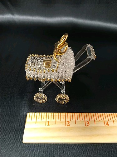 Baby + Stroller Hand Blown Clear Glass Gold Detail Figurine Figure Carriage New - Bild 10 von 10