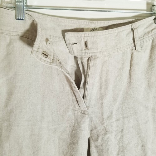 J Jill Wide Leg Pants Size 6 Natural Beige Crop 100% Linen Cuff Hem Pockets - Picture 4 of 12