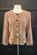 Vintage Leslie Fay Collarless Unlined Houndstooth Jacket Women's 12 Pre-owned