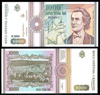 ROMANIA 1000 1,000 LEI 1991 P 101A UNC LOT 5 PCS